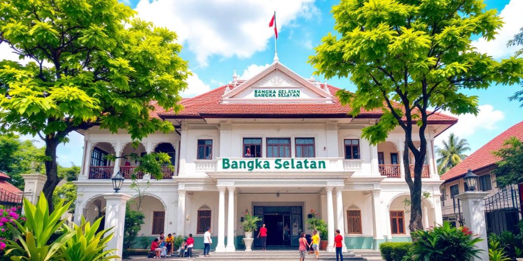 Gedung pemerintahan BPN Bangka Selatan di tengah alam.